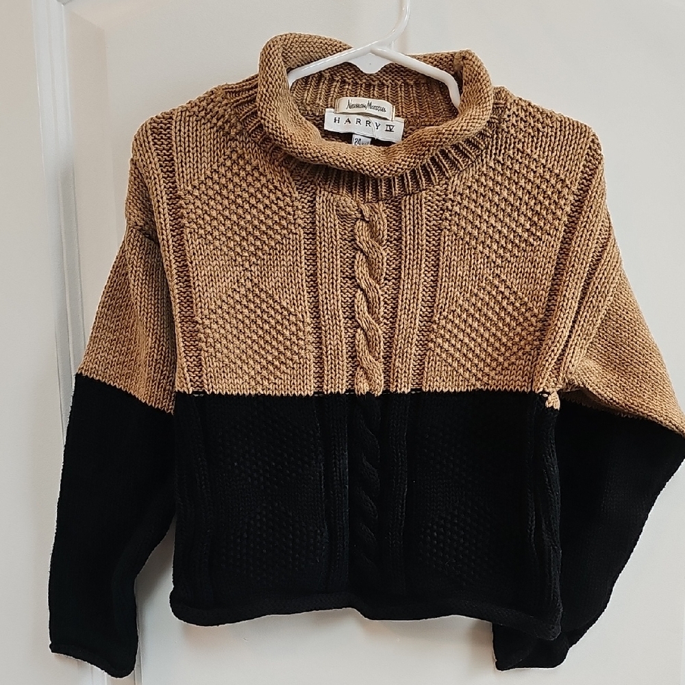 Neiman Marcus Brown and Black Cable Knit Sweater